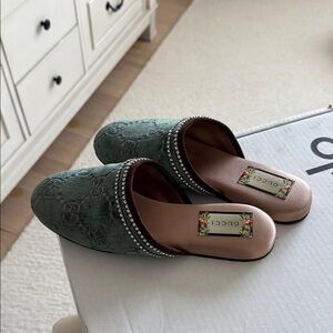 Gucci Green Embellished Mules